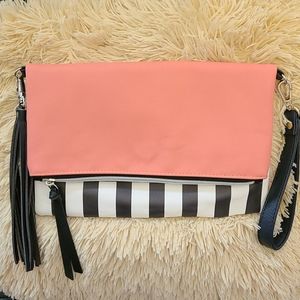 Reversible Foldover Clutch Pink Black and White
